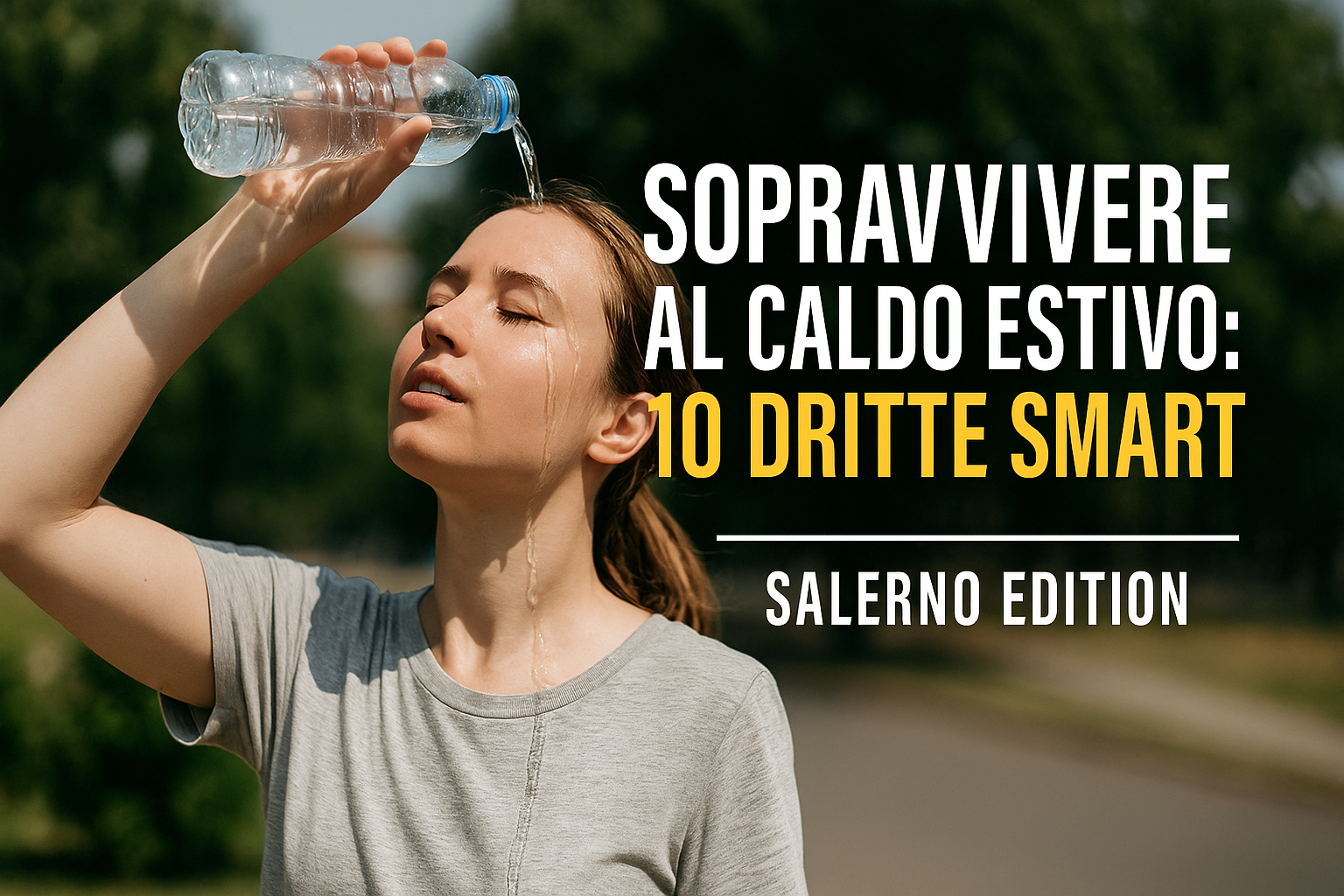 Ragazza che si rinfresca con una bottiglietta d’acqua in piena estate